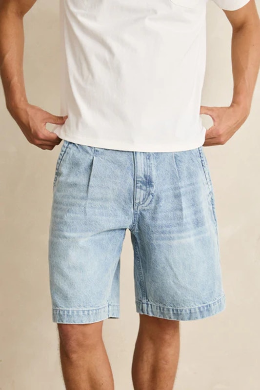 Rhythm Denim Shorts Men's Blue Light Wash Pleated Relaxed Jeans Size 33